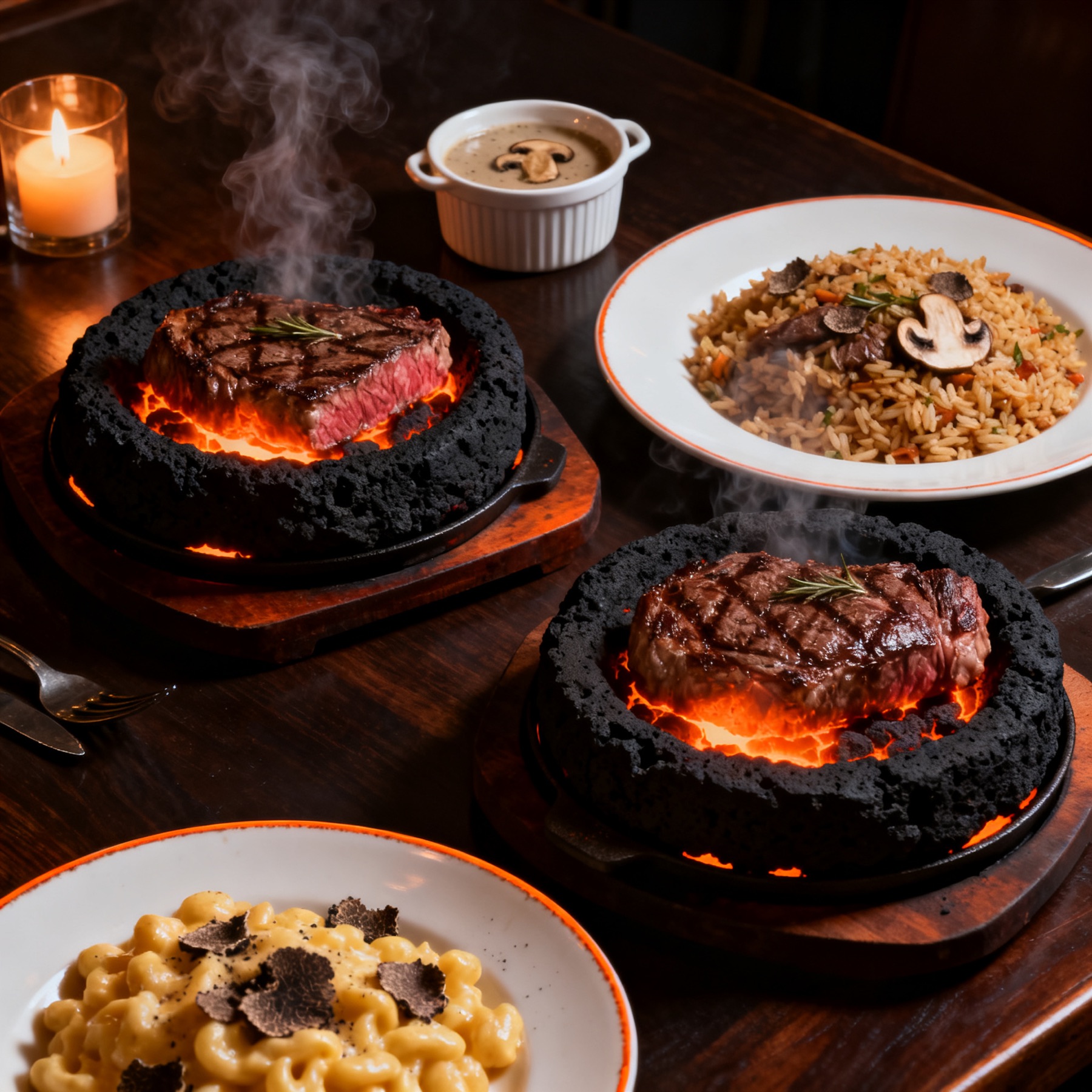 Full steak spread across multiple stones